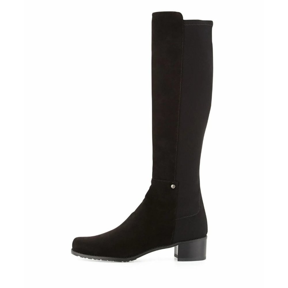 NEW $800 Stuart Weitzman ‘Mezzamezza’ Boots 5050 STRETCH SUEDE BLACK 9 (PB6)